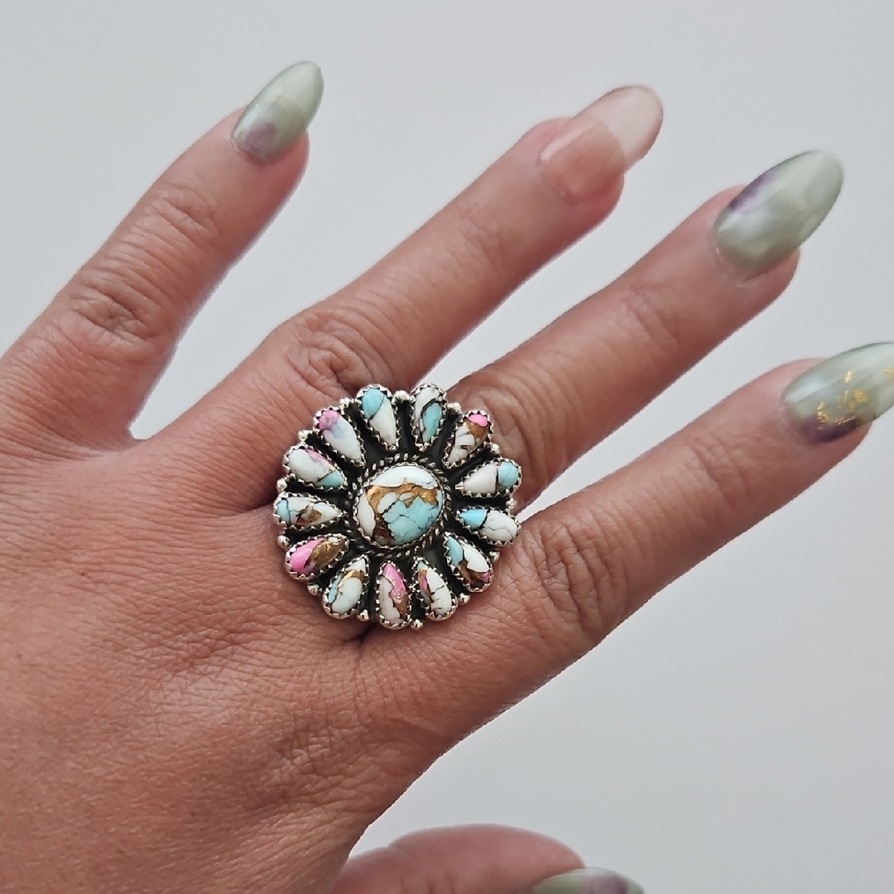 Cotton Candy Turquoise Flower Ring